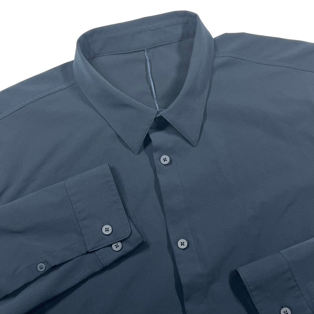 Lululemon Button Down Shirt Men XXL Navy Blue Long Sleeve Technical Stretch Tech